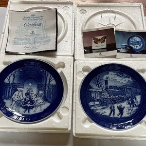 Royal Copenhagen Cobalt Blue Holiday Collector Plates, Set of 2